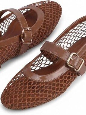 Women’s Mesh Ballet Flats | Fishnet Mary Jane Shoes | Adjustable Buckle